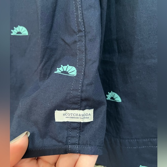 Scotch & Soda Mens Long Sleeve Graphic Prints Slim Fit Shirt Navy, Size: Large - Picture 2 of 4